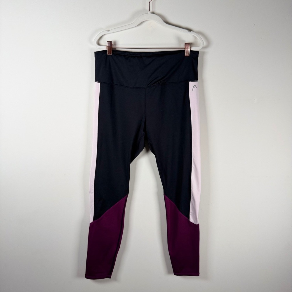 Head Womens XL Colorblock Athletic Leggings Black Pink Purple Activewear Pants